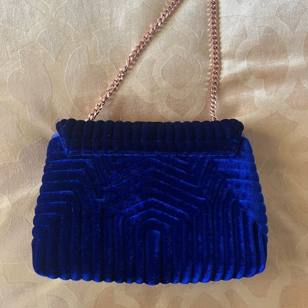 Ted Baker London Royal Blue Velvet Crossbody Bag - Picture 3 of 6
